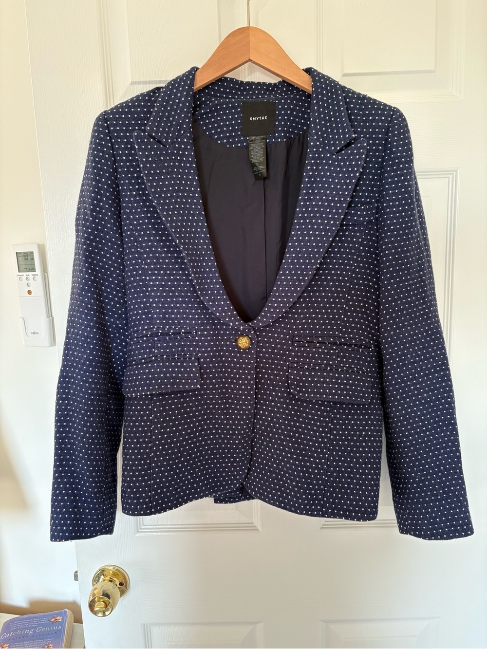 Smythe Navy Blazer with White Polka Dot Pattern